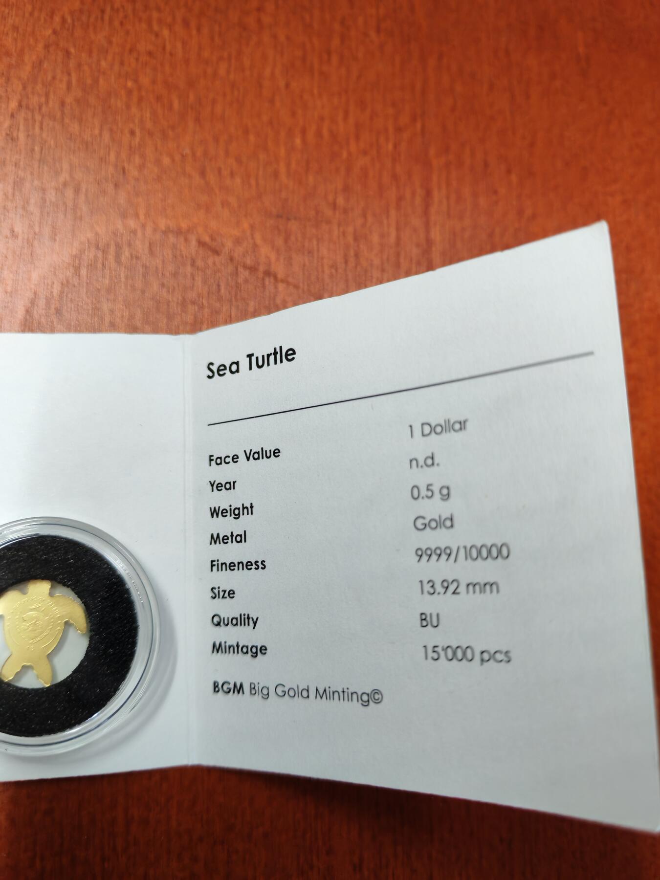 长老汇龙年精选第十六场拍卖 帕劳海龟1元金币，05克9999金