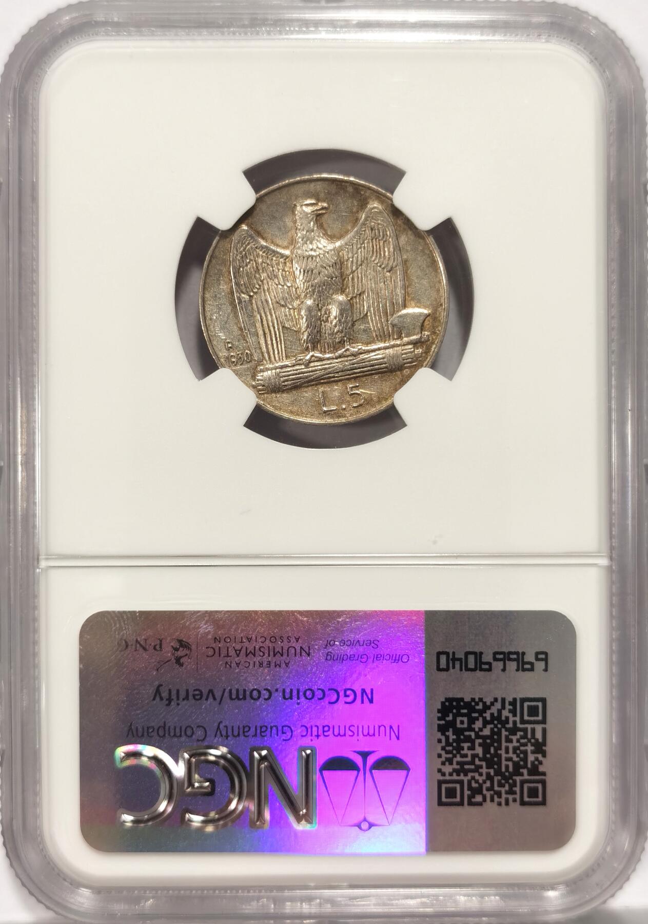 博洋堂世界钱币拍卖第086期（全场包邮） NGC AU55 意大利1930年5里拉银币