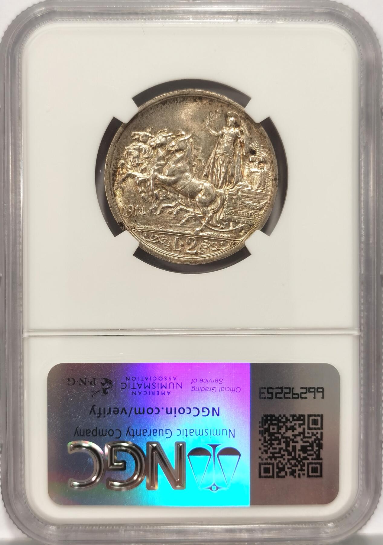 博洋堂世界钱币拍卖第086期（全场包邮） NGC MS63 意大利1914年四马拉车 经典品种原光好品