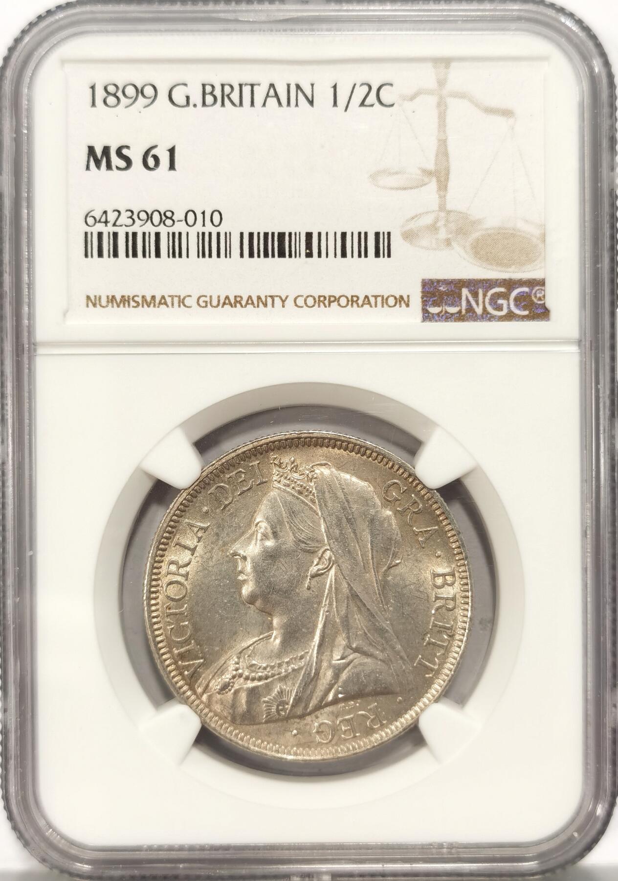 博洋堂世界钱币拍卖第086期（全场包邮） NGC MS61 英国1899年维多利亚披纱半克朗 原光好品