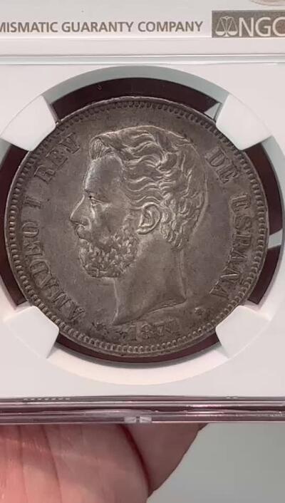 NGC-AU58 1871西班牙阿玛德5比塞塔大银币 稀少品种