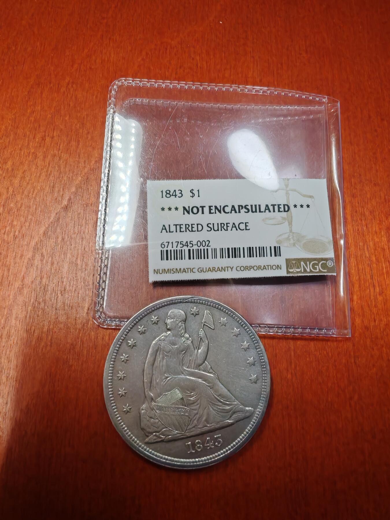 长老汇龙年精选第十六场拍卖 1843美国自由女神坐姿像1美元银币，出分即赚品种，不过是严控分数的品种