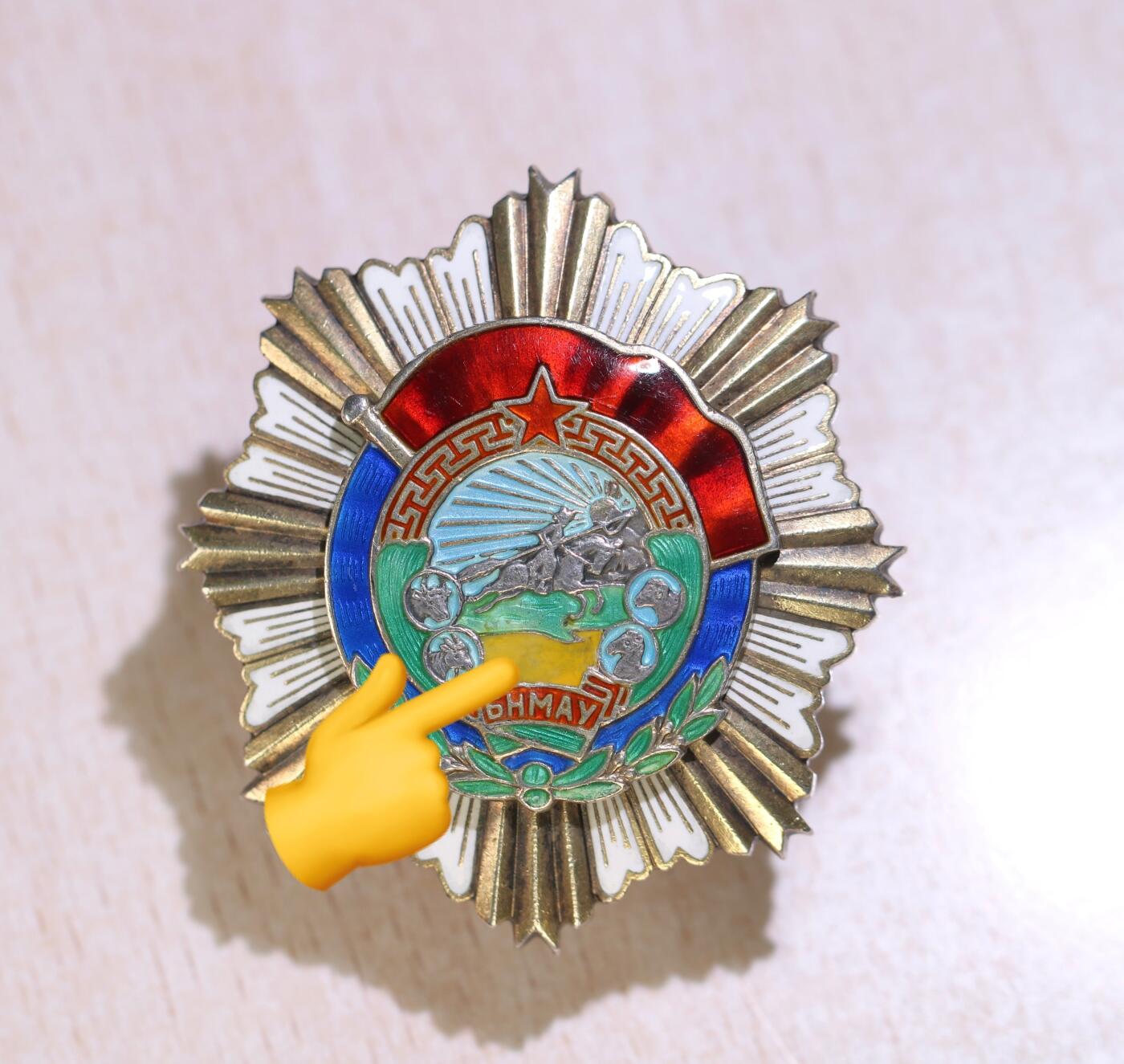 大猫徽章拍卖 第252期 蒙古劳动红旗勋章 珐琅一处修复 银质