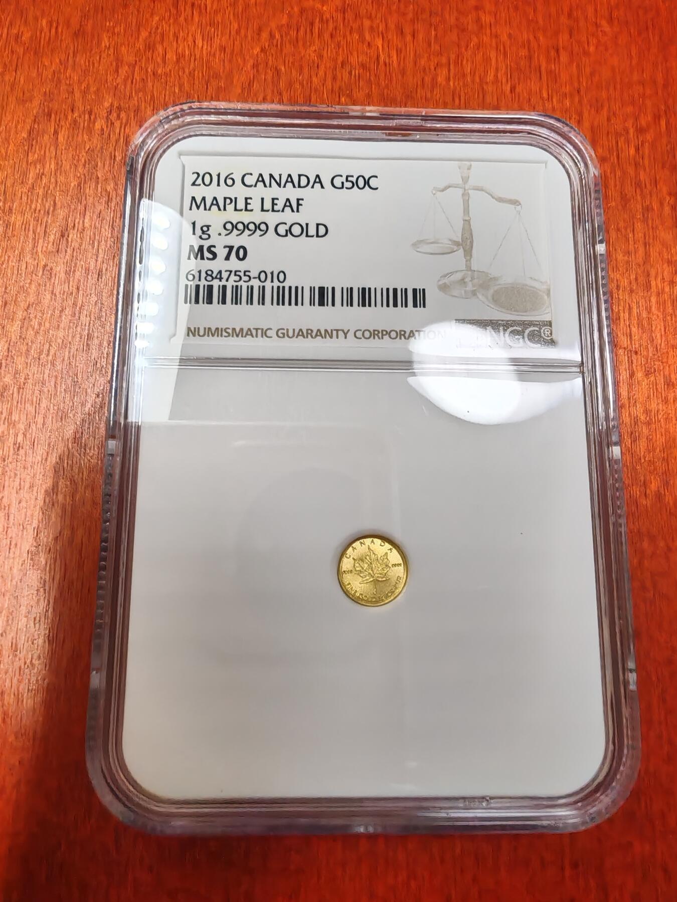长老汇龙年精选第十六场拍卖 2016 CANADA MAPLE LEAF 1g .9999 GOLD，6枚并列冠军之一