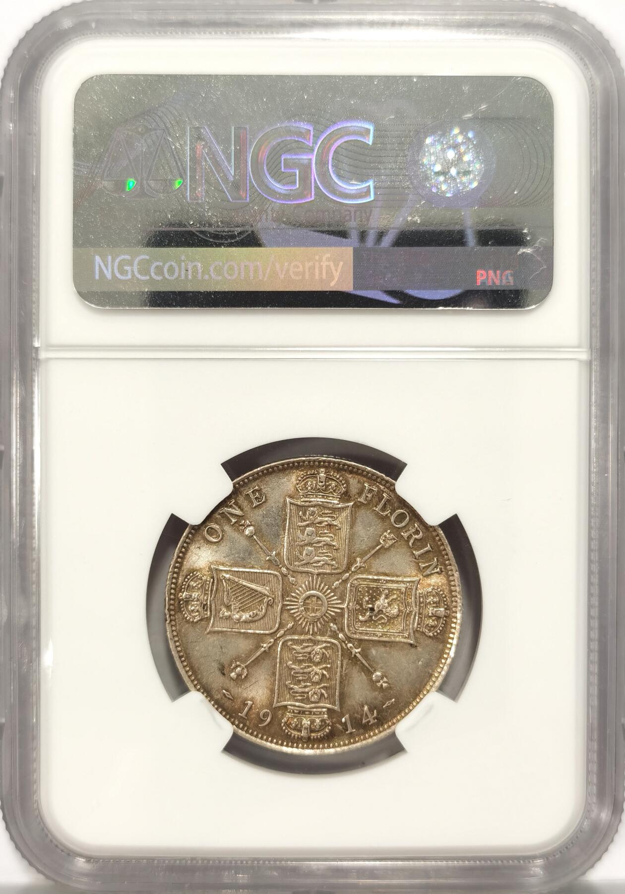 博洋堂世界钱币拍卖第086期（全场包邮） NGC MS61 英国1914年乔治五世弗洛林高银版