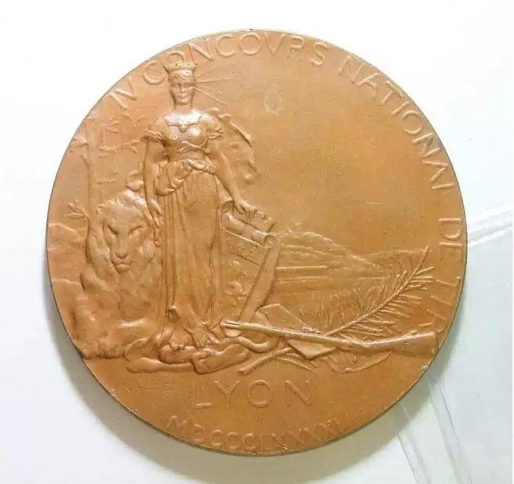 法国1891年 女神+天使高浮雕精制超大铜章 60MM