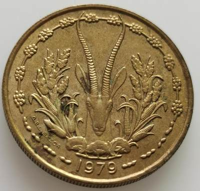 外国钱币散币场20240803（中拍皆有赠品），每周两拍，可寄存，周日统一发货 - 极美品法属西非1979年羚羊25法郎