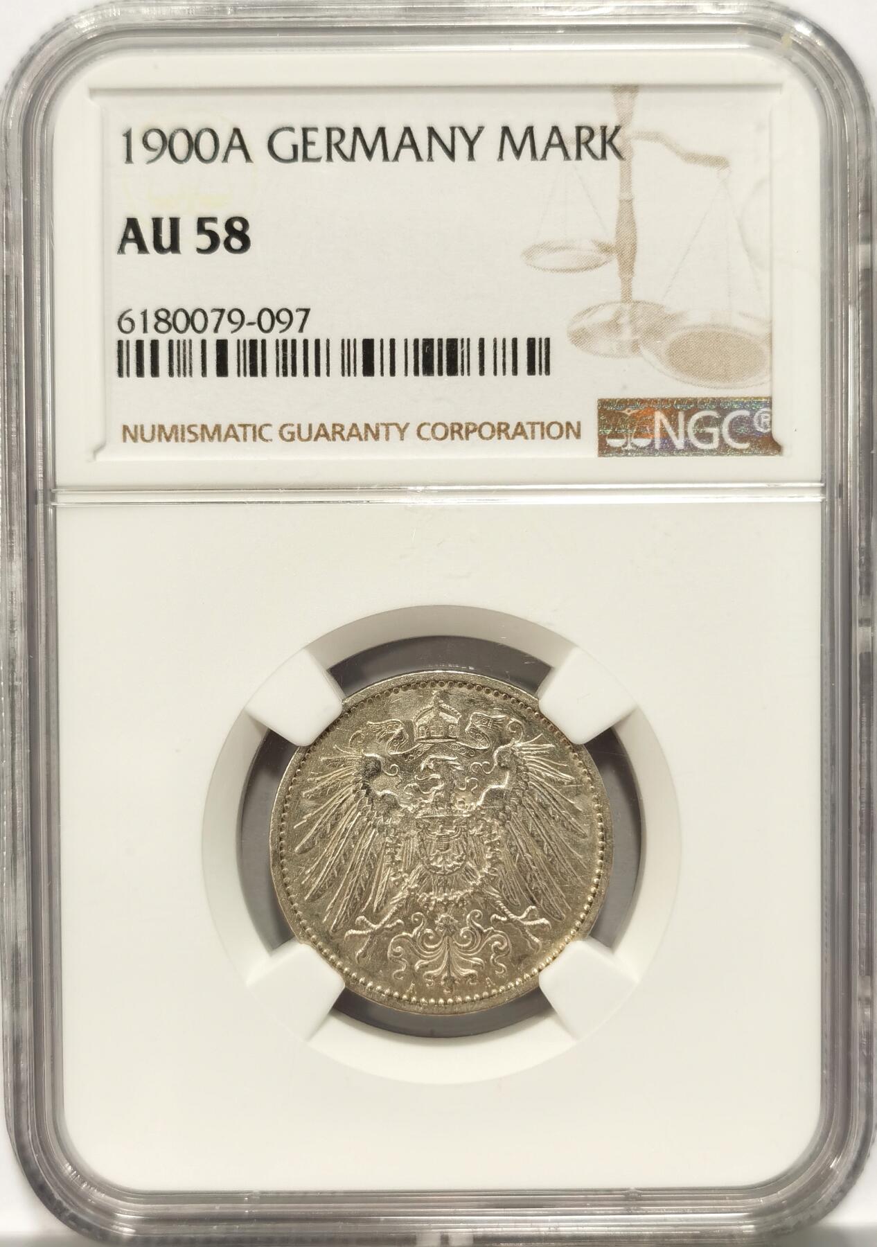 博洋堂世界钱币拍卖第086期（全场包邮） NGC AU58 德国1900年早期1马克 更高分没几个