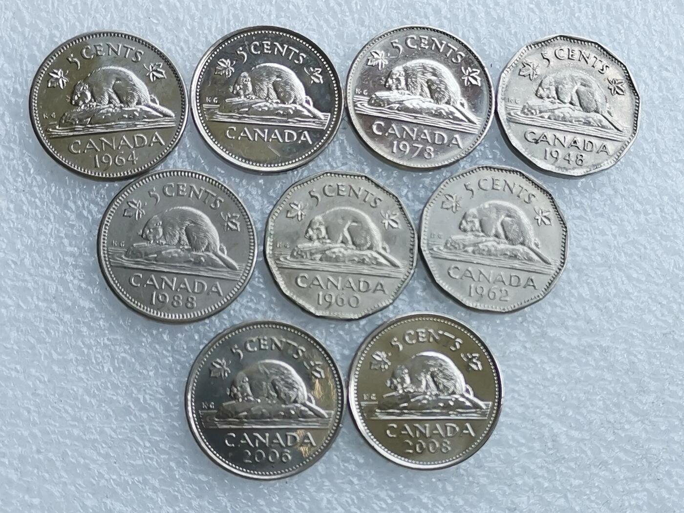 第一海外回流一元起拍收藏 散币专场 第106期 加拿大5分海狸 9枚