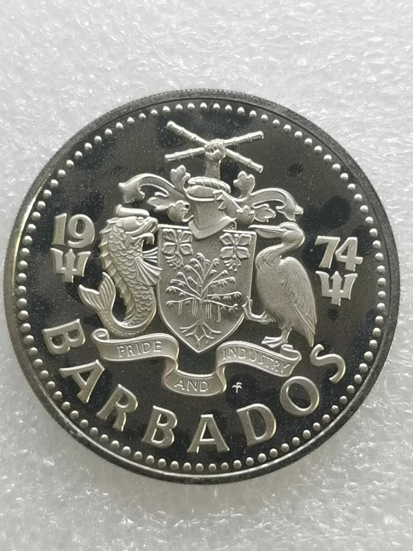 四叶草钱币 首拍 散币小银币 巴巴多斯1974年海底珊瑚礁2元精制币