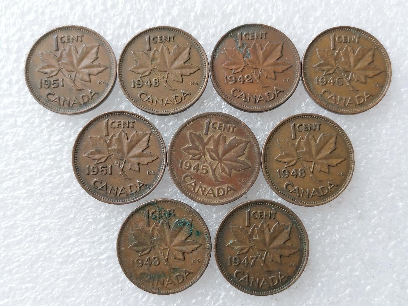 第一海外回流一元起拍收藏 散币专场 第106期 加拿大1分乔治版 9枚