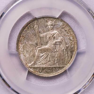 PCGS-MS65 1925印支坐洋20分银币 亚军好年份 完美品 - PCGS-MS65 1925印支坐洋20分银币 亚军好年份 完美品