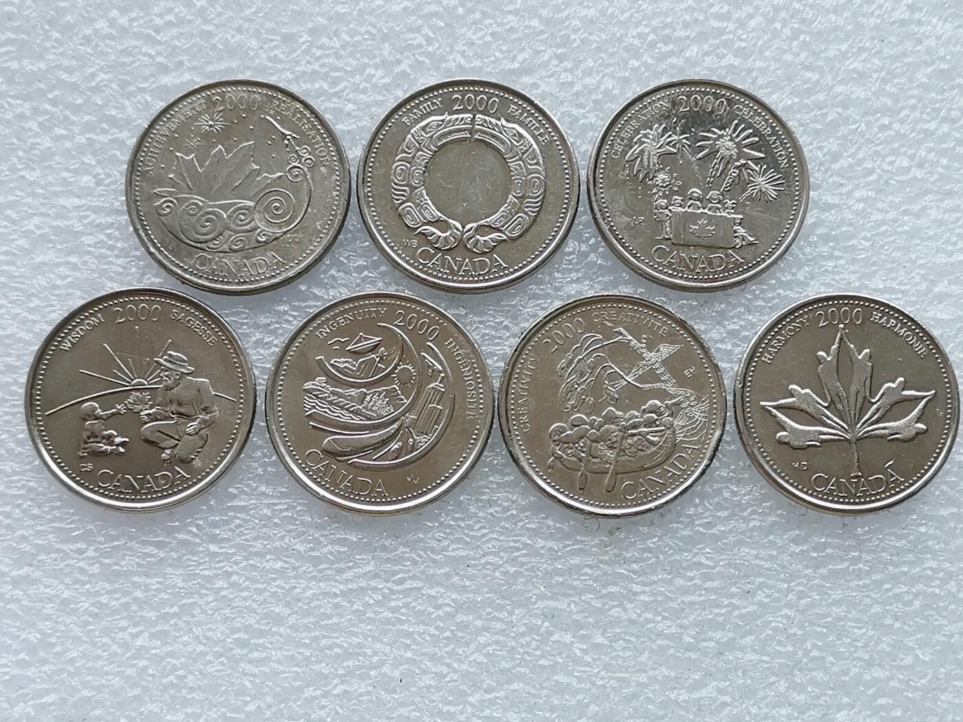 第一海外回流一元起拍收藏 散币专场 第106期 加拿大2000年25分纪念币 千禧年 7枚