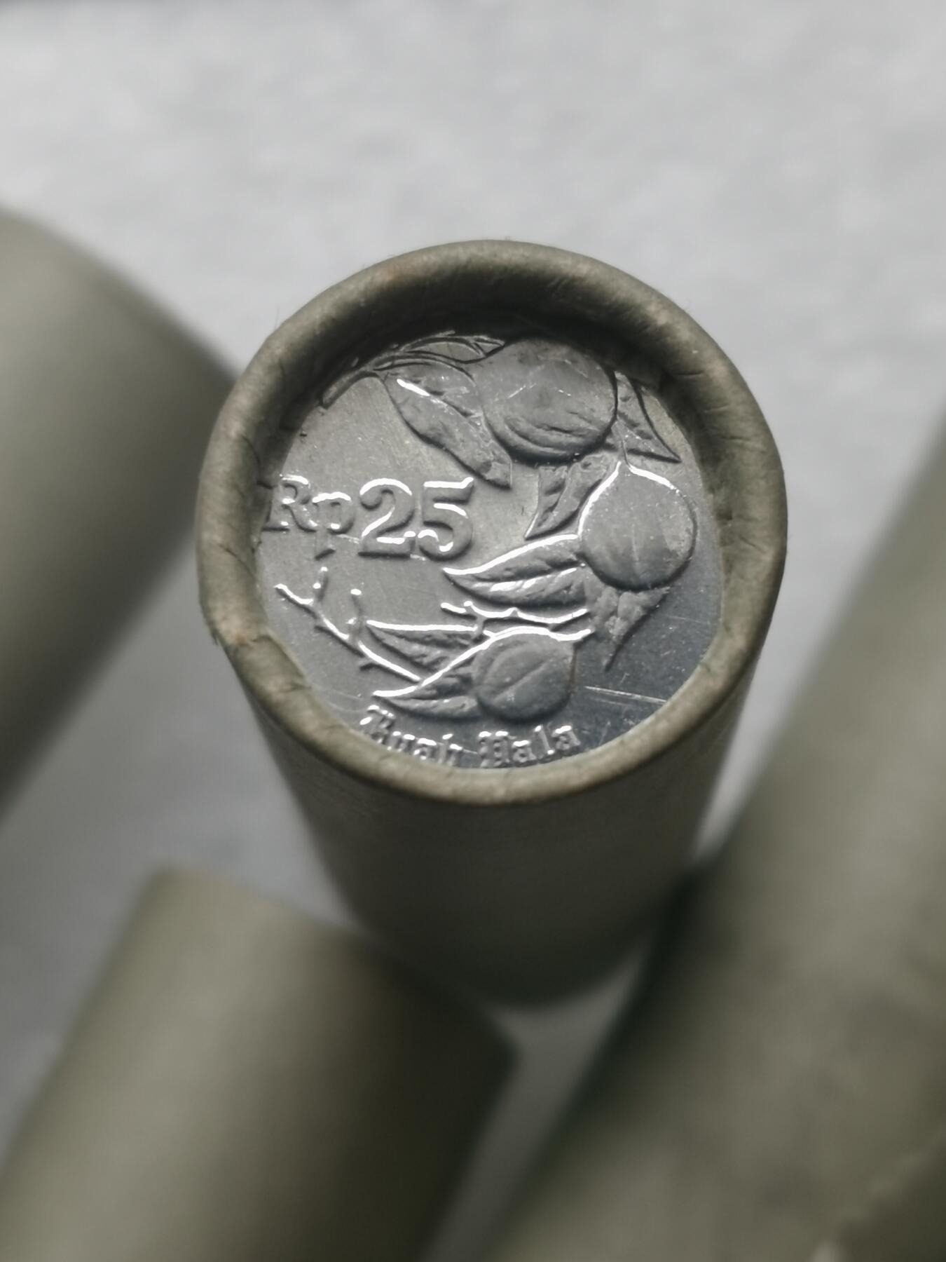 四叶草钱币 首拍 散币小银币 印度尼西亚豆蔻25卢比铝币6卷 单卷25枚