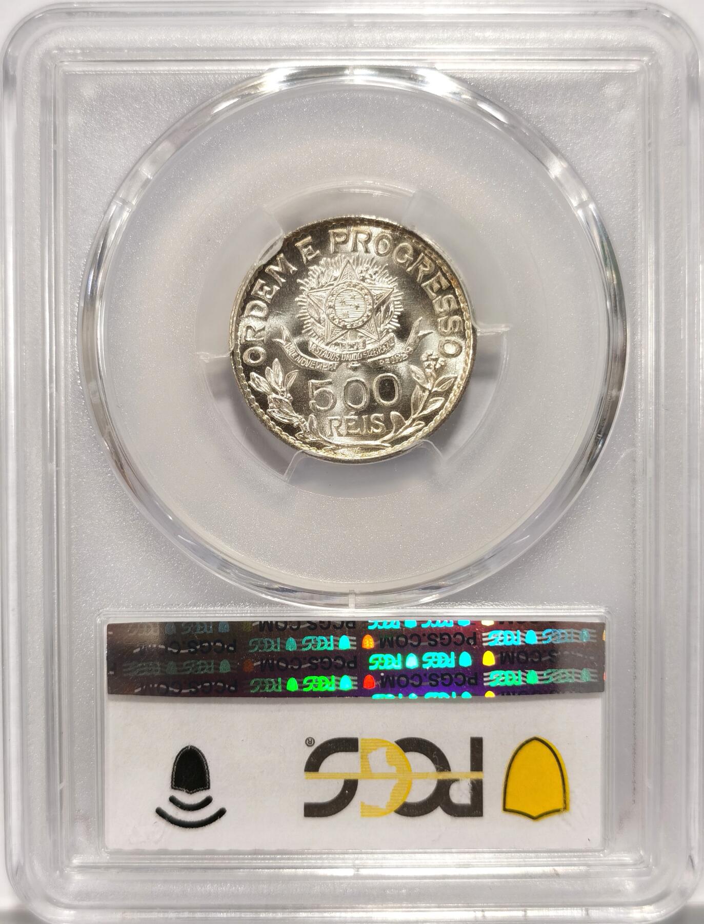 博洋堂世界钱币拍卖第086期（全场包邮） PCGS MS65 巴西1913年女神500瑞斯银币，BU车轮转光漂亮