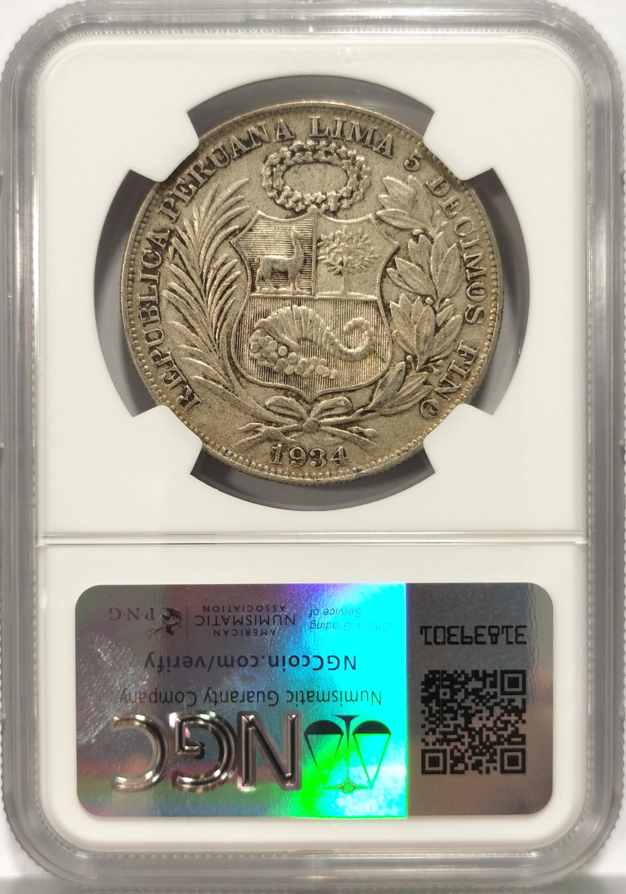博洋堂世界钱币拍卖第086期（全场包邮） NGC XF45 秘鲁1934年坐人自由女神1索尔大银币，原汁原味
