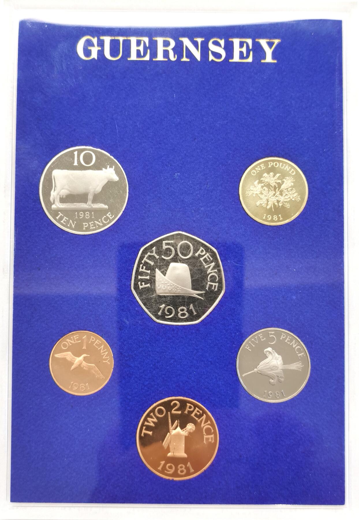 博洋堂世界钱币拍卖第086期（全场包邮） 根西岛1981年精制套币  铜币无氧化  经典三狮盾徽