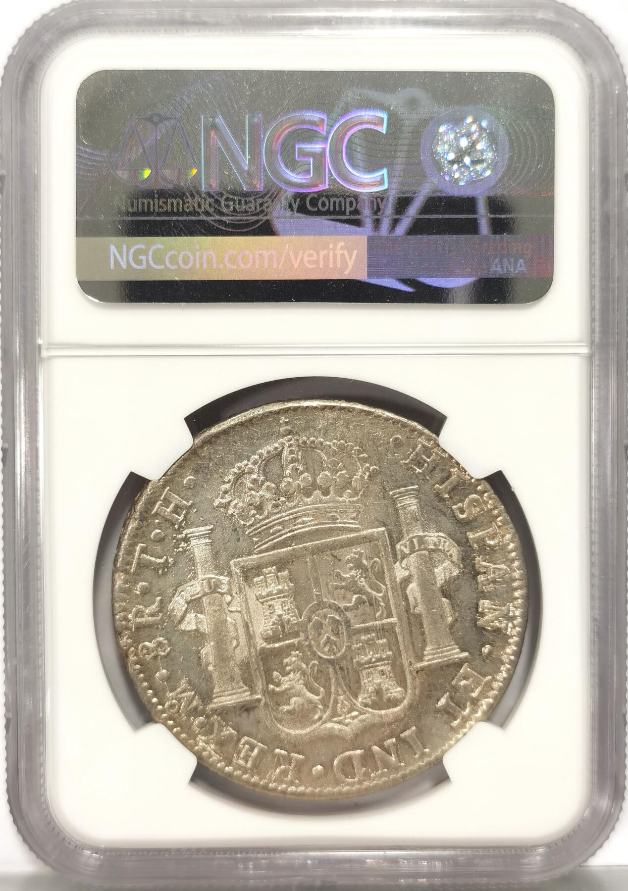 博洋堂世界钱币拍卖第086期（全场包邮） NGC MS62 西属墨西哥1807年卡洛斯四世双柱银币，完美无瑕，低评状态，实物63打底，可以重评加分