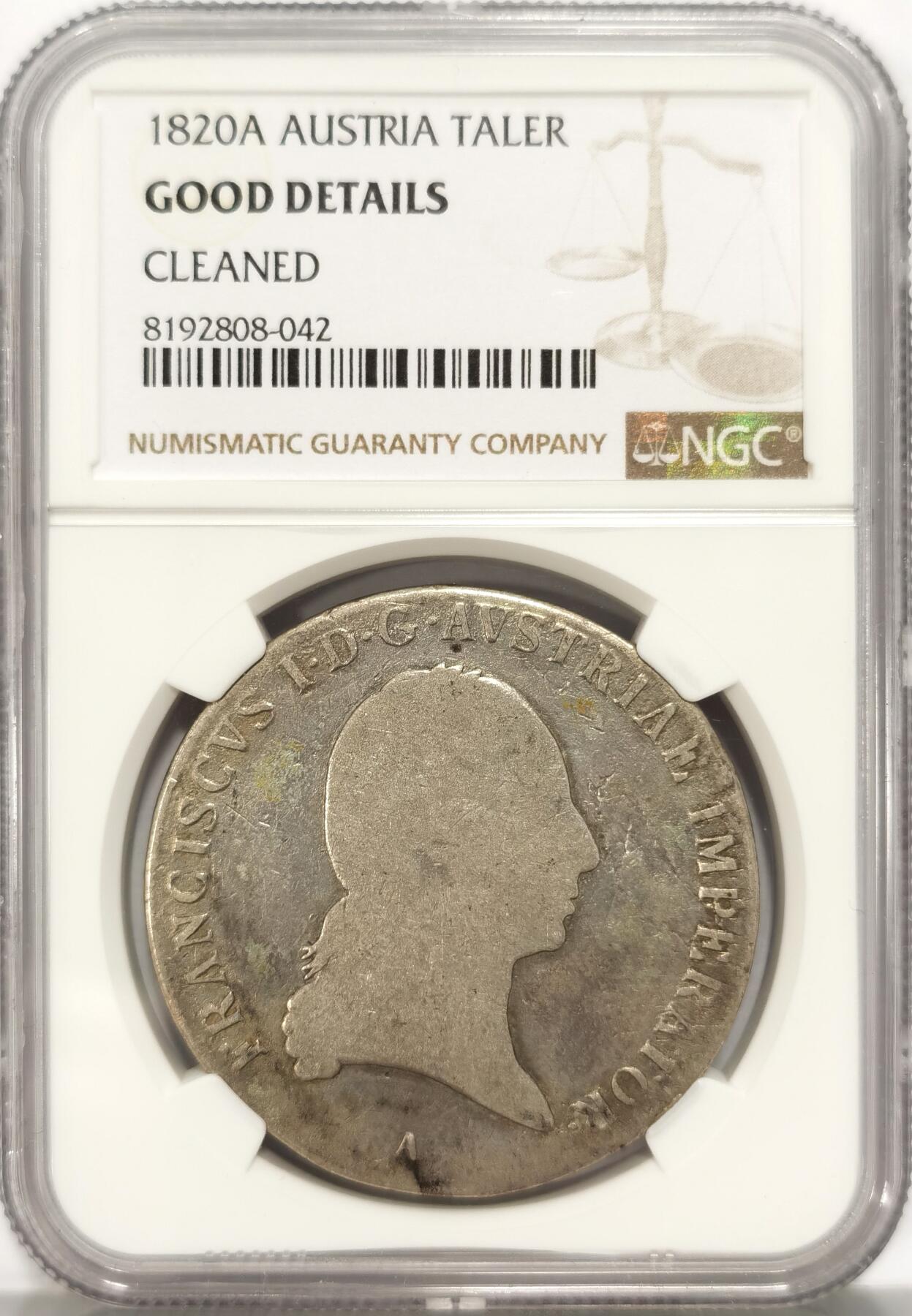 博洋堂世界钱币拍卖第086期（全场包邮） NGC GOOD 奥地利1820年弗朗茨一世1泰勒大银币