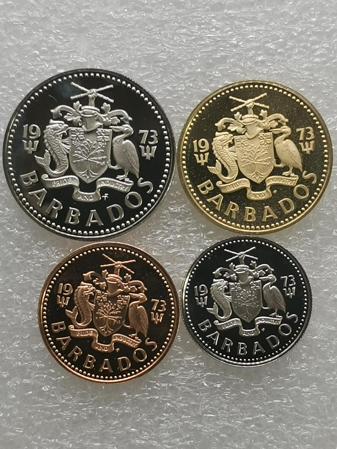 四叶草钱币 首拍 散币小银币 巴巴多斯1973年精制币4枚