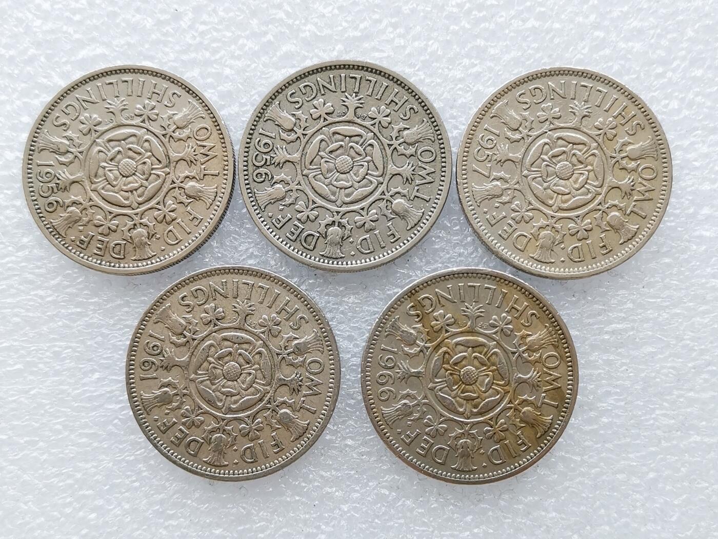 第一海外回流一元起拍收藏 散币专场 第106期 英国伊丽莎白女王2先令 5枚