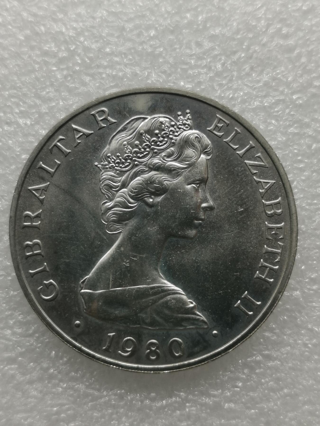 四叶草钱币 首拍 散币小银币 直布罗陀1980年伊丽莎白王太后80诞辰1克朗铜镍币