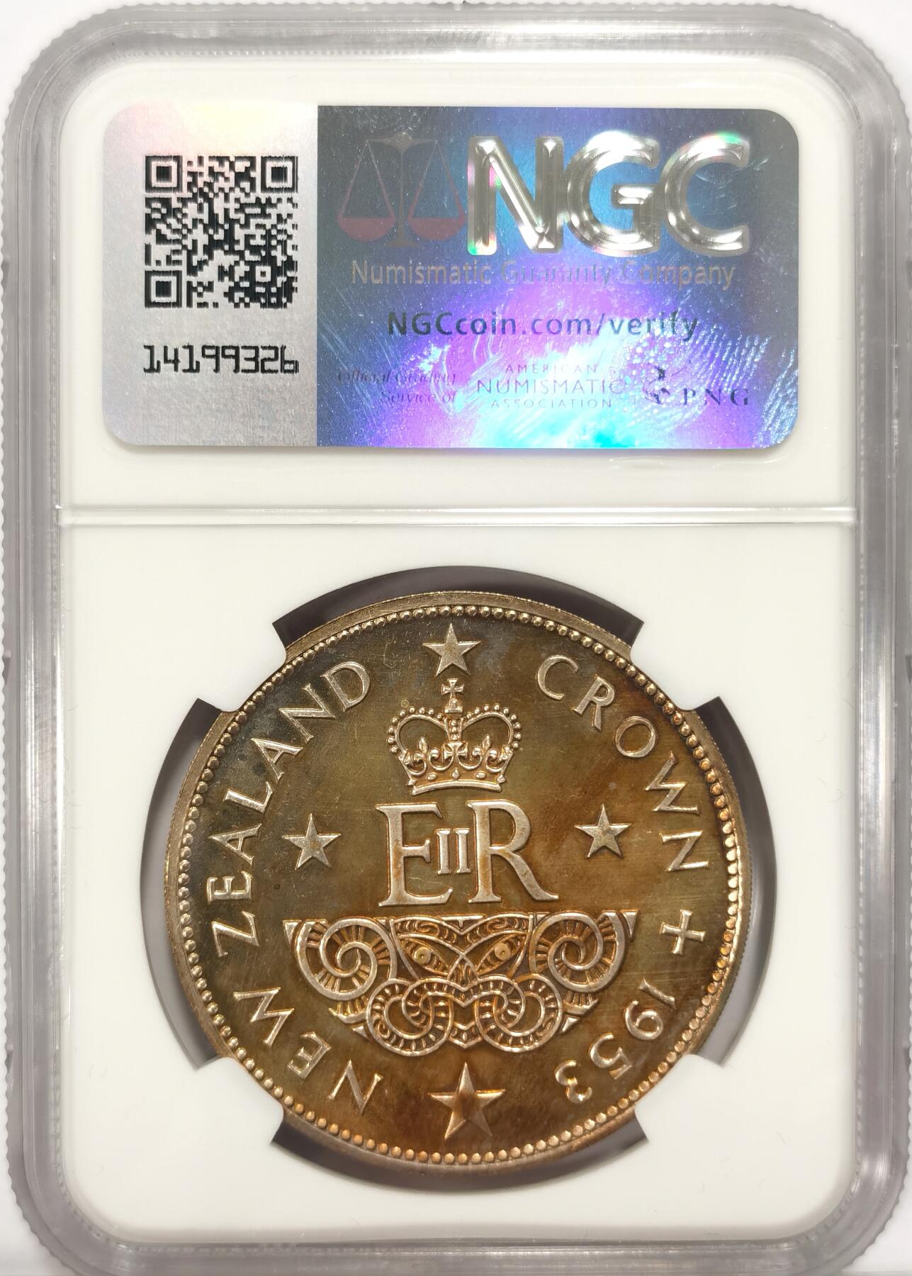 博洋堂世界钱币拍卖第086期（全场包邮） NGC PF66 新西兰1953年伊丽莎白二世1克朗镍币 登基纪念 发行量远低于本土登基精制套币 高分收藏级