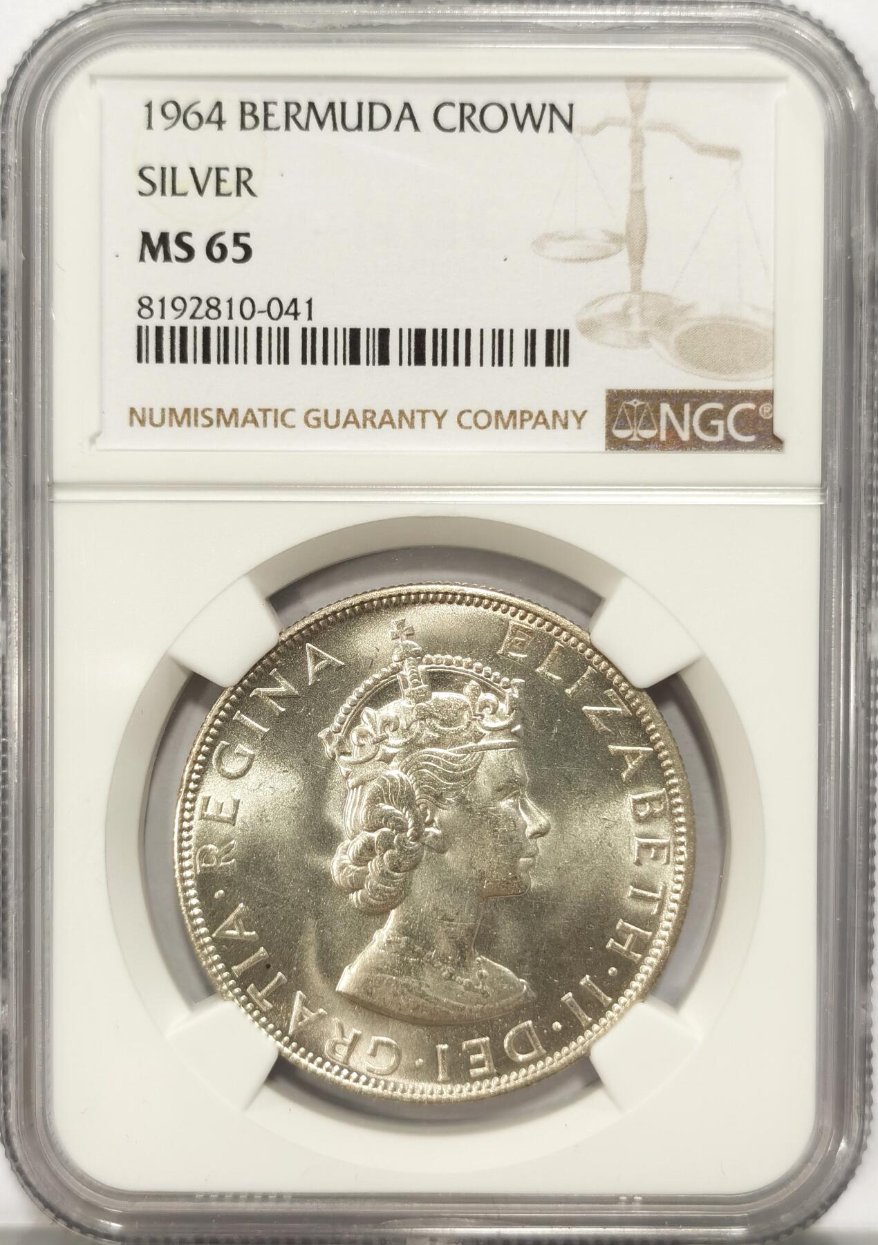 博洋堂世界钱币拍卖第086期（全场包邮） NGC MS65 英属百慕大1964年伊丽莎白二世1克朗银币