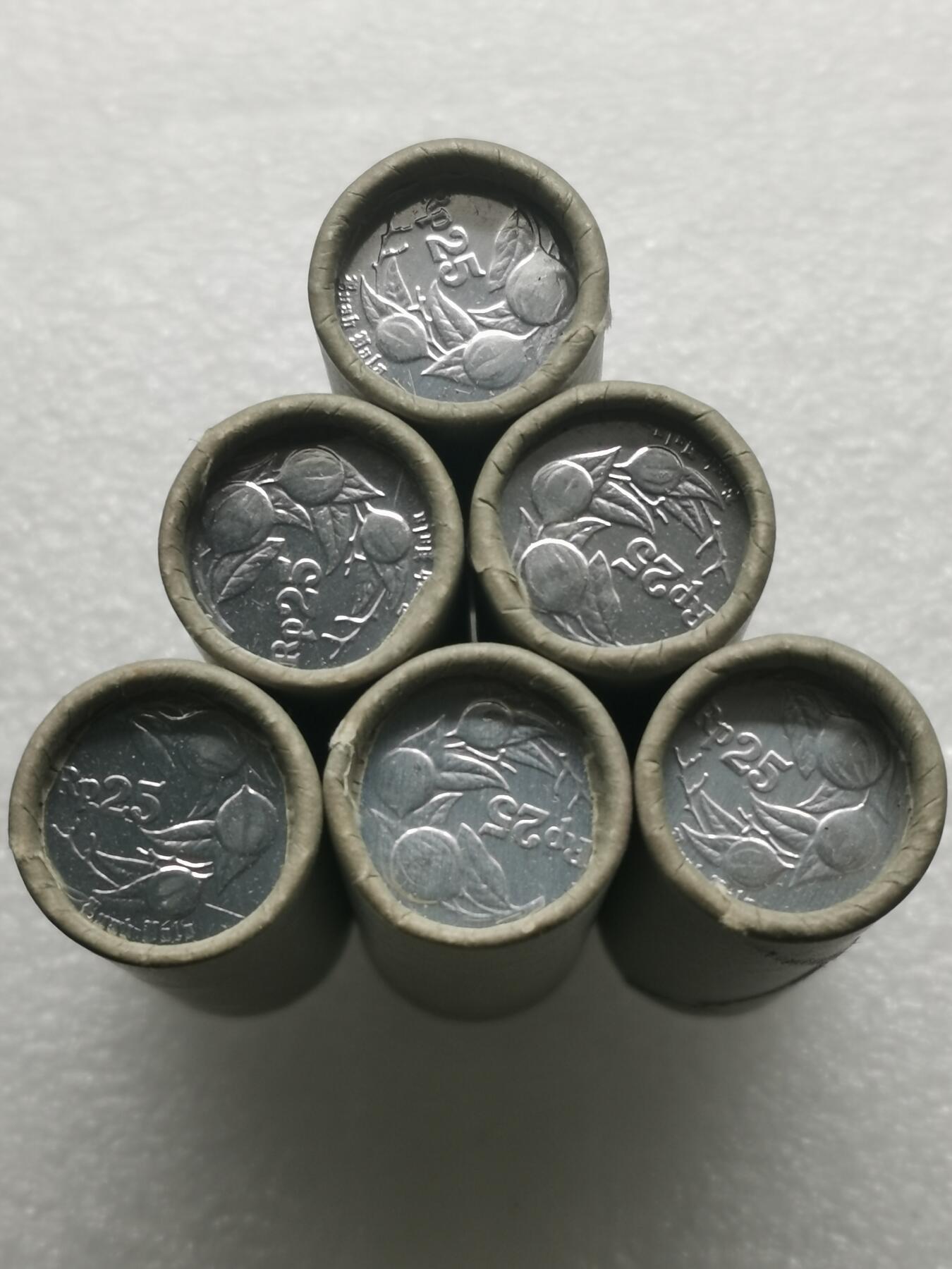 四叶草钱币 首拍 散币小银币 印度尼西亚豆蔻25卢比铝币6卷 单卷25枚
