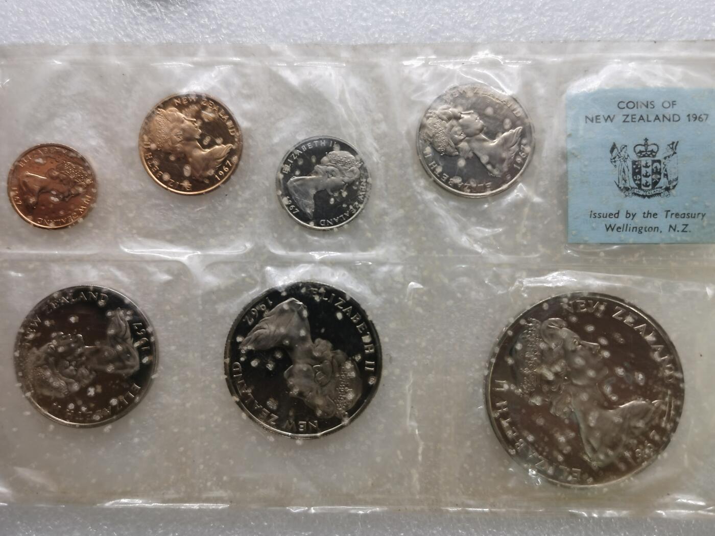 四叶草钱币 首拍 散币小银币 新西兰1967年 首套十进制货币单位套币 类精制 白点是塑封上面的