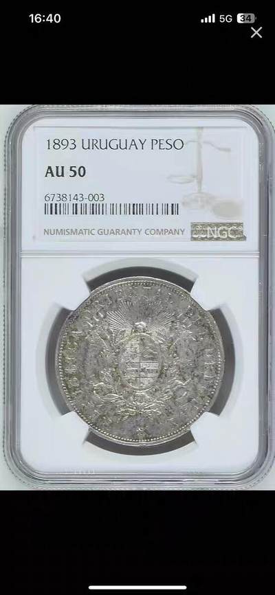 NGC-AU50乌拉圭1893年1比索克朗银币 - NGC-AU50乌拉圭1893年1比索克朗银币