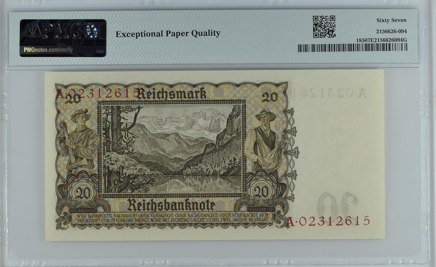 收藏联盟Quantum Auction 第366期拍卖  德国1939年100马克首发A冠 PMG67 号码无47
