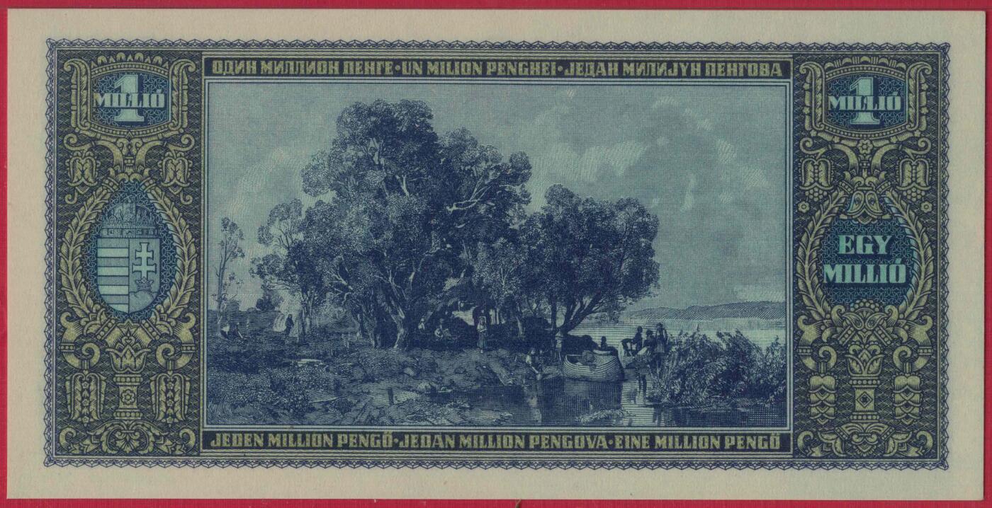 匈牙利1945年100万潘戈(1000000潘戈) P-122 欧洲纸币 实物图 UNC