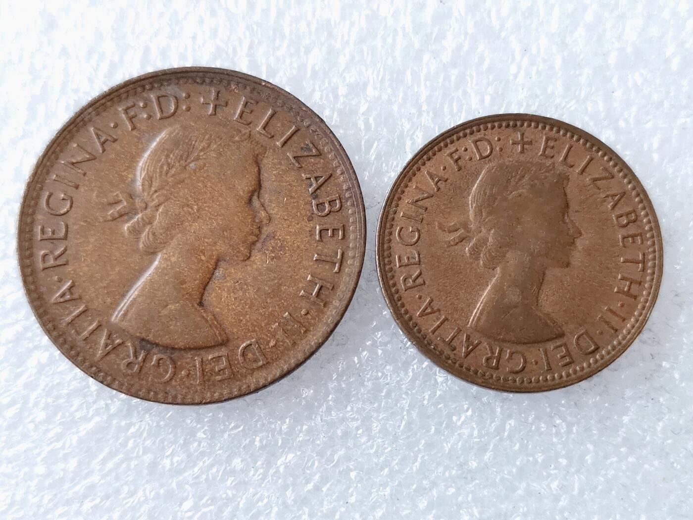 第一海外回流一元起拍收藏 散币专场 第106期 澳大利亚60年代（1/2+1）便士2枚 袋鼠