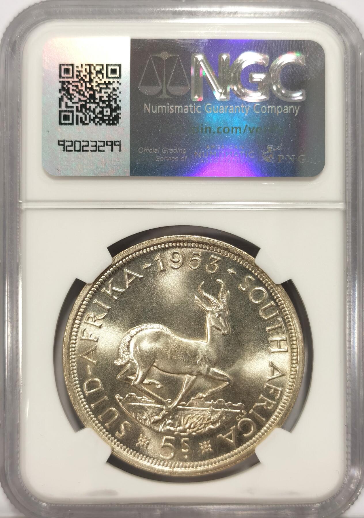 博洋堂世界钱币拍卖第086期（全场包邮） NGC PL66 英属南非1953年伊丽莎白二世5先令克朗银币 女王少女头像版 首年版 单独成套 超高分收藏级