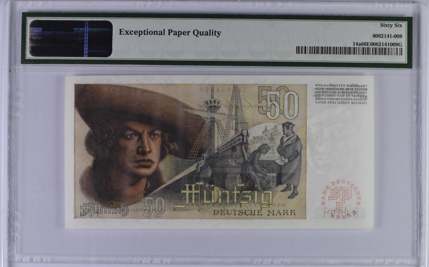 收藏联盟Quantum Auction 第366期拍卖  德国联邦1948年50马克 PMG66 法国代印 注意透光图
