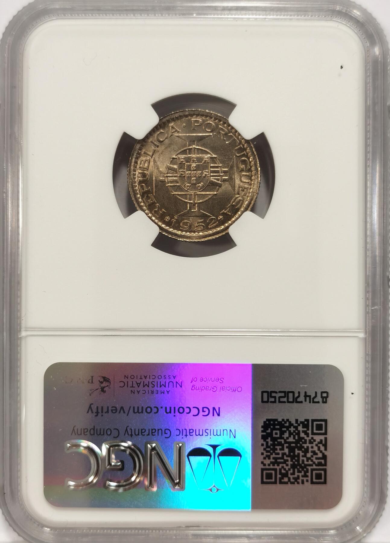 博洋堂世界钱币拍卖第086期（全场包邮） NGC MS65 葡属澳门1952年首版伍毫，少见高分