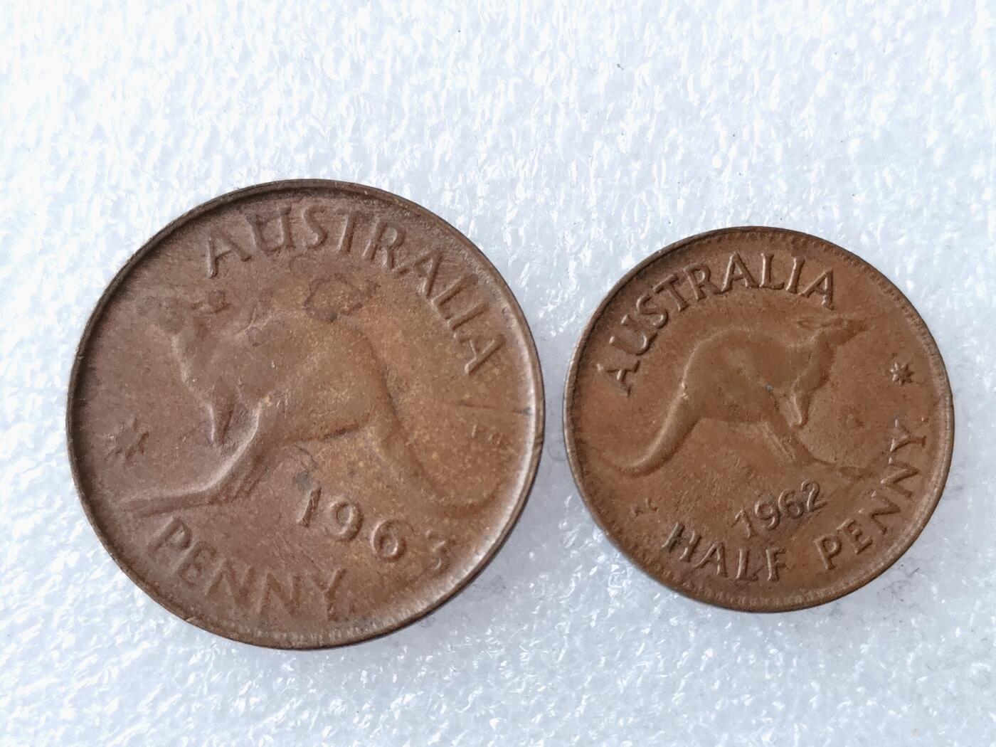 第一海外回流一元起拍收藏 散币专场 第106期 澳大利亚60年代（1/2+1）便士2枚 袋鼠