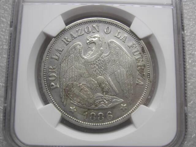 NGC-AU智利1886年1比索秃鹫克朗银币