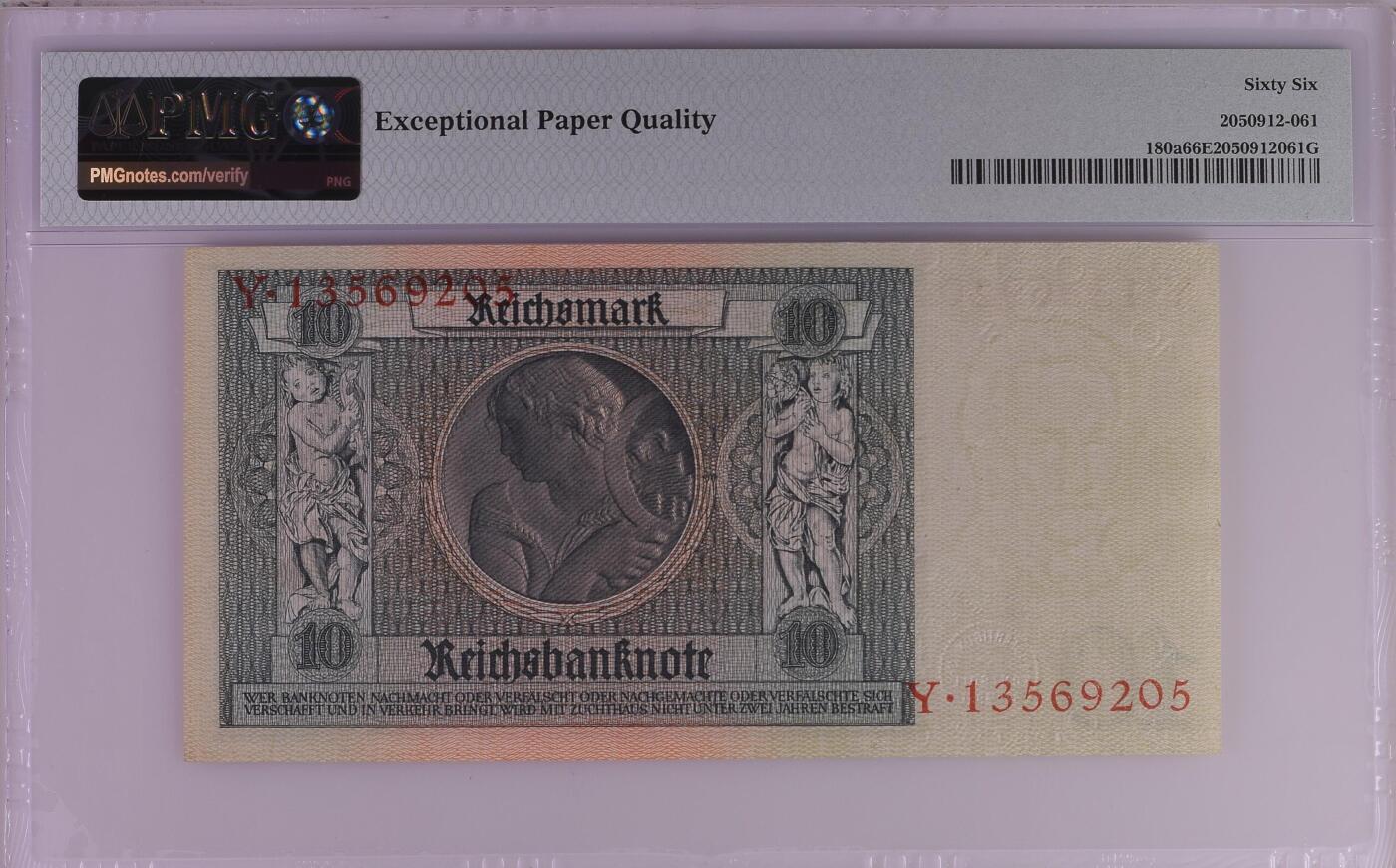 收藏联盟Quantum Auction 第366期拍卖  德国1929年10马克 PMG66 