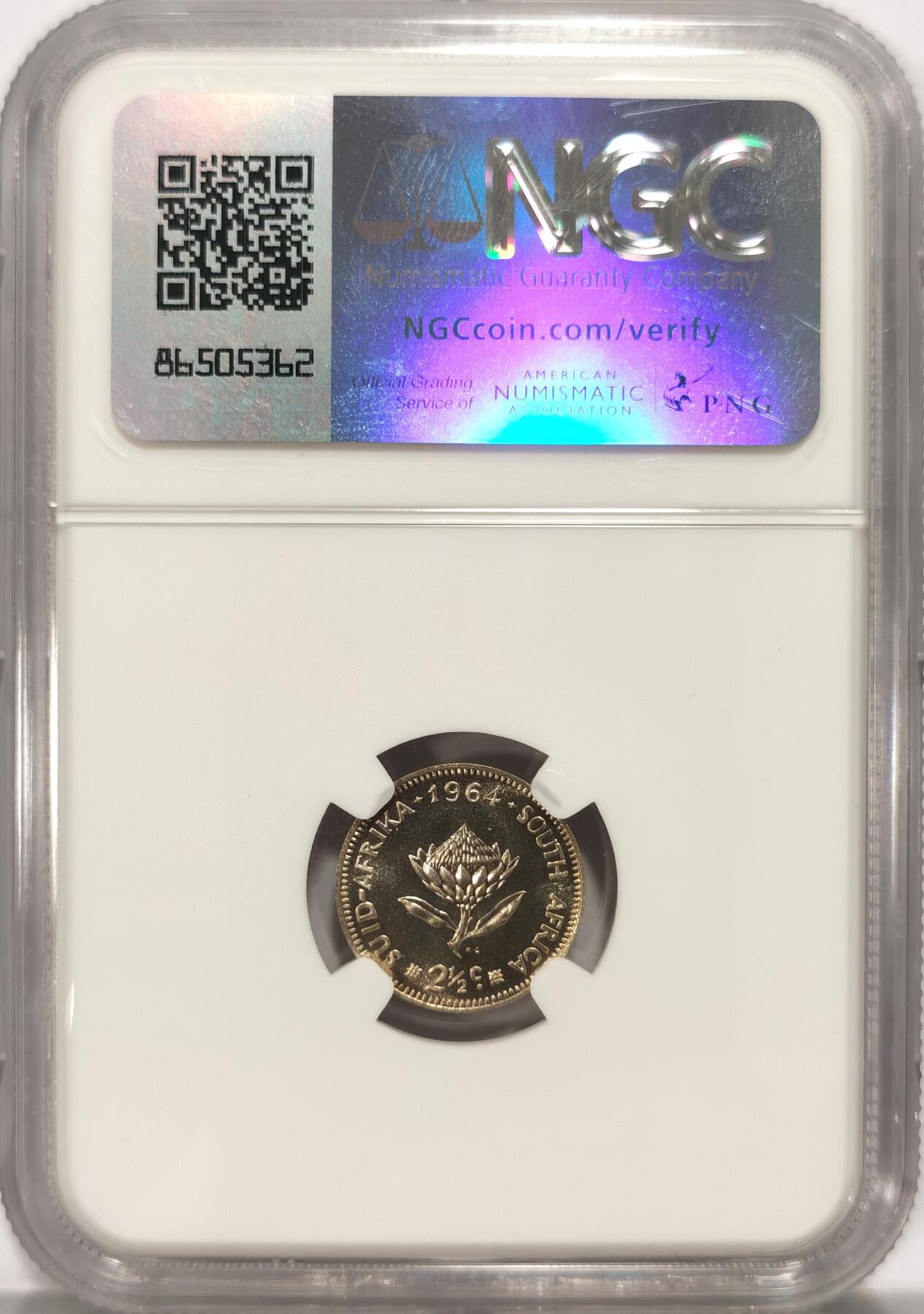 博洋堂世界钱币拍卖第086期（全场包邮） NGC PF68 南非1964年2.5分银币，冠军分！