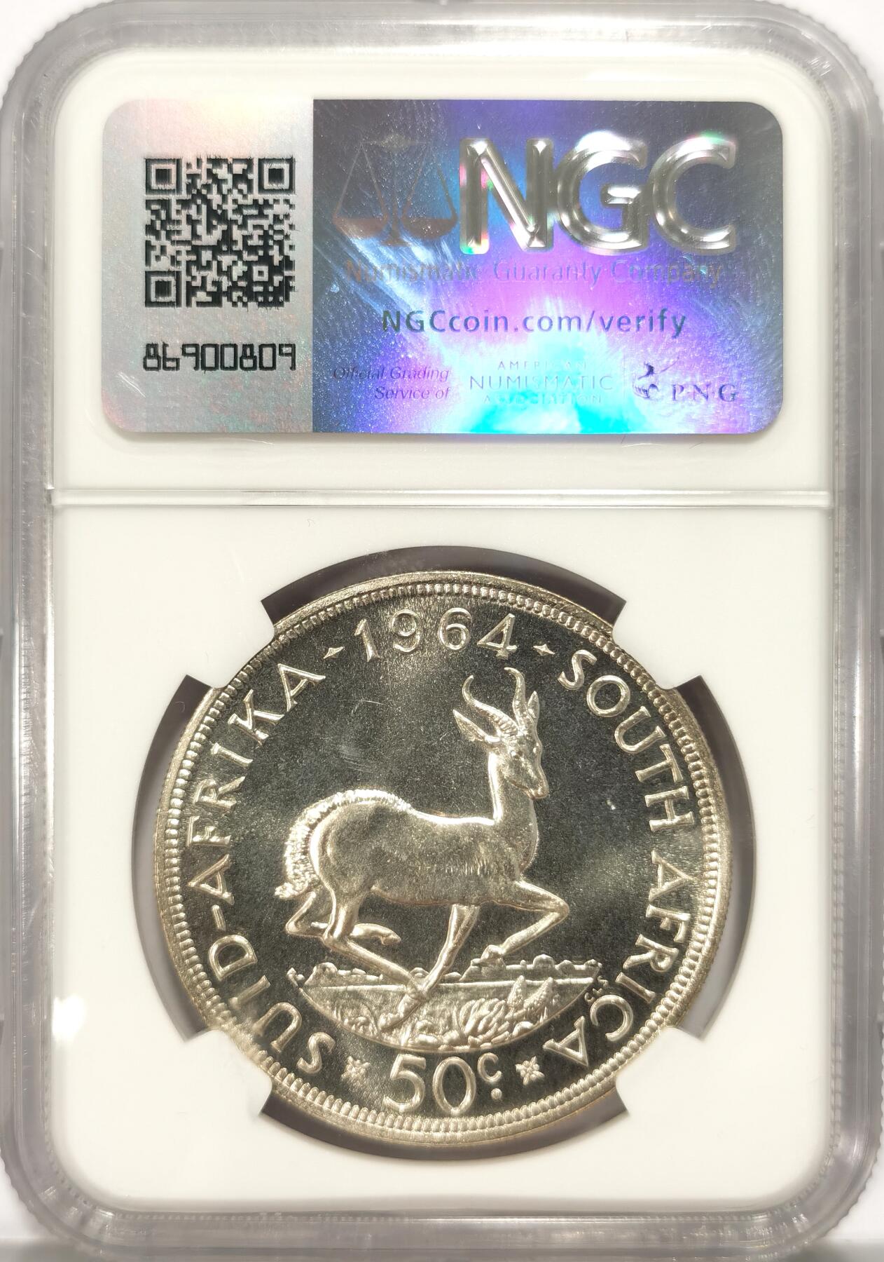 博洋堂世界钱币拍卖第086期（全场包邮） NGC PF66 南非1964年50分银币
