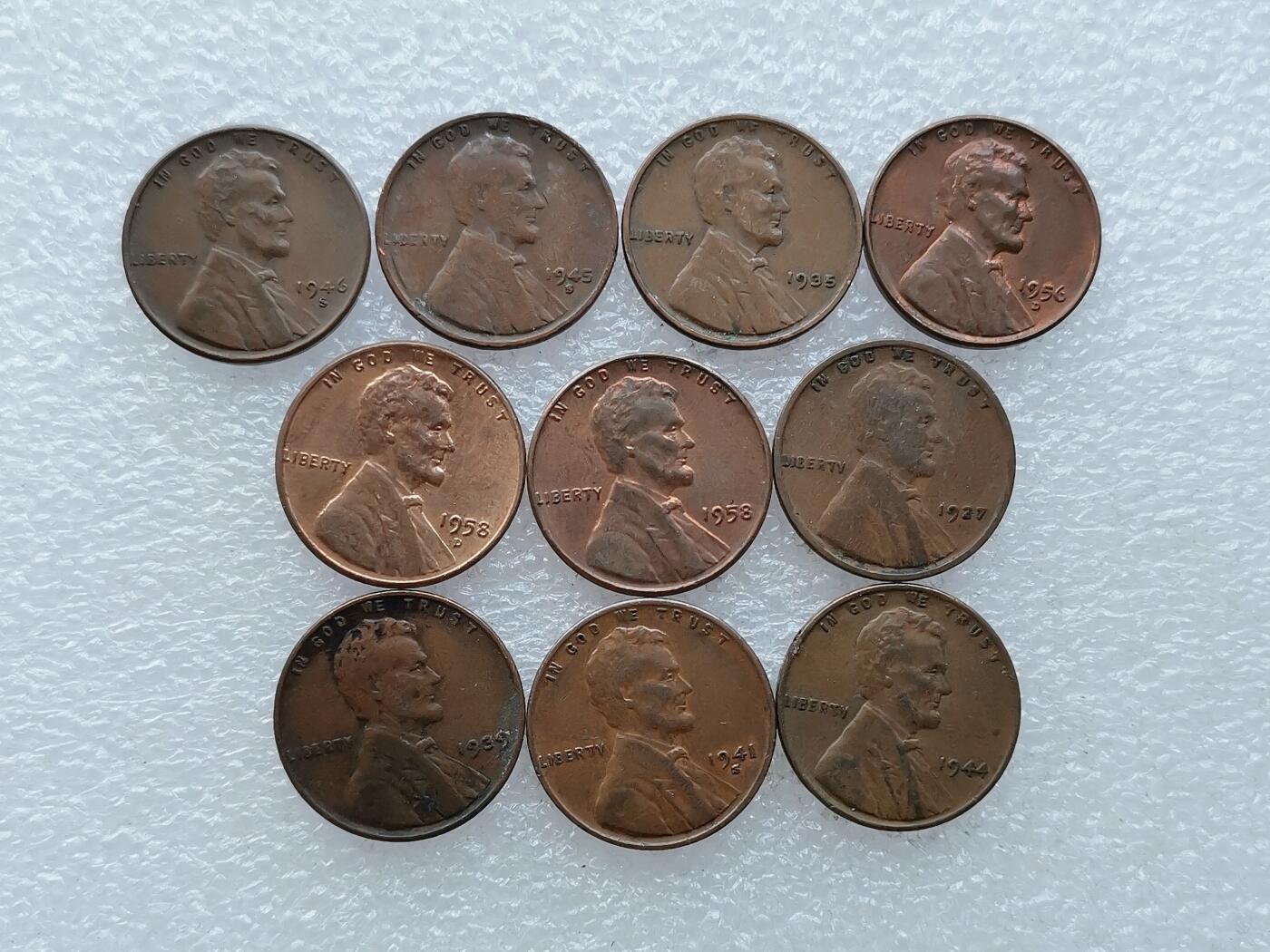 第一海外回流一元起拍收藏 散币专场 第106期 美国林肯麦穗版1美分 10枚