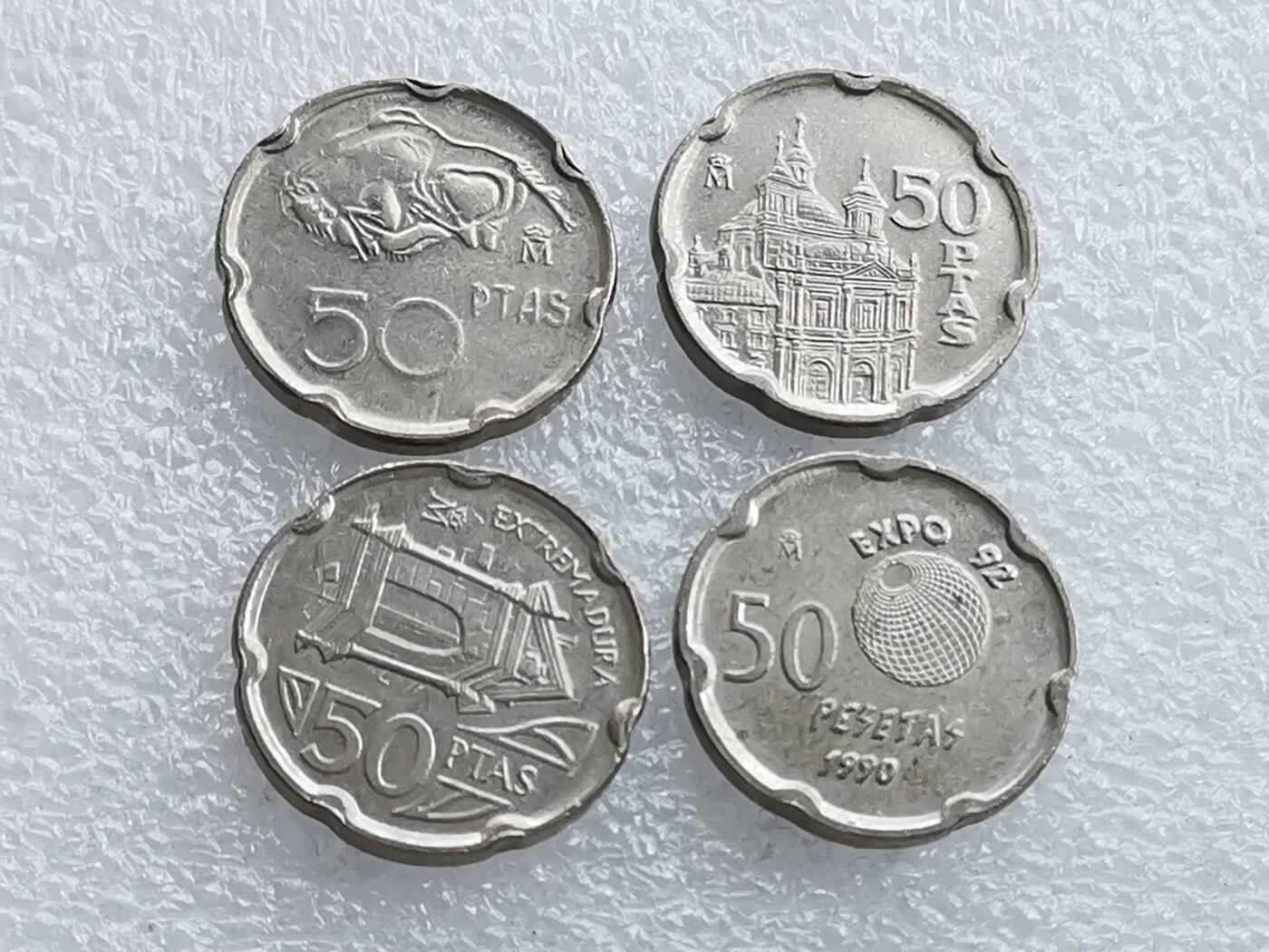 第一海外回流一元起拍收藏 散币专场 第106期 西班牙90年代50比塞塔硬币4枚