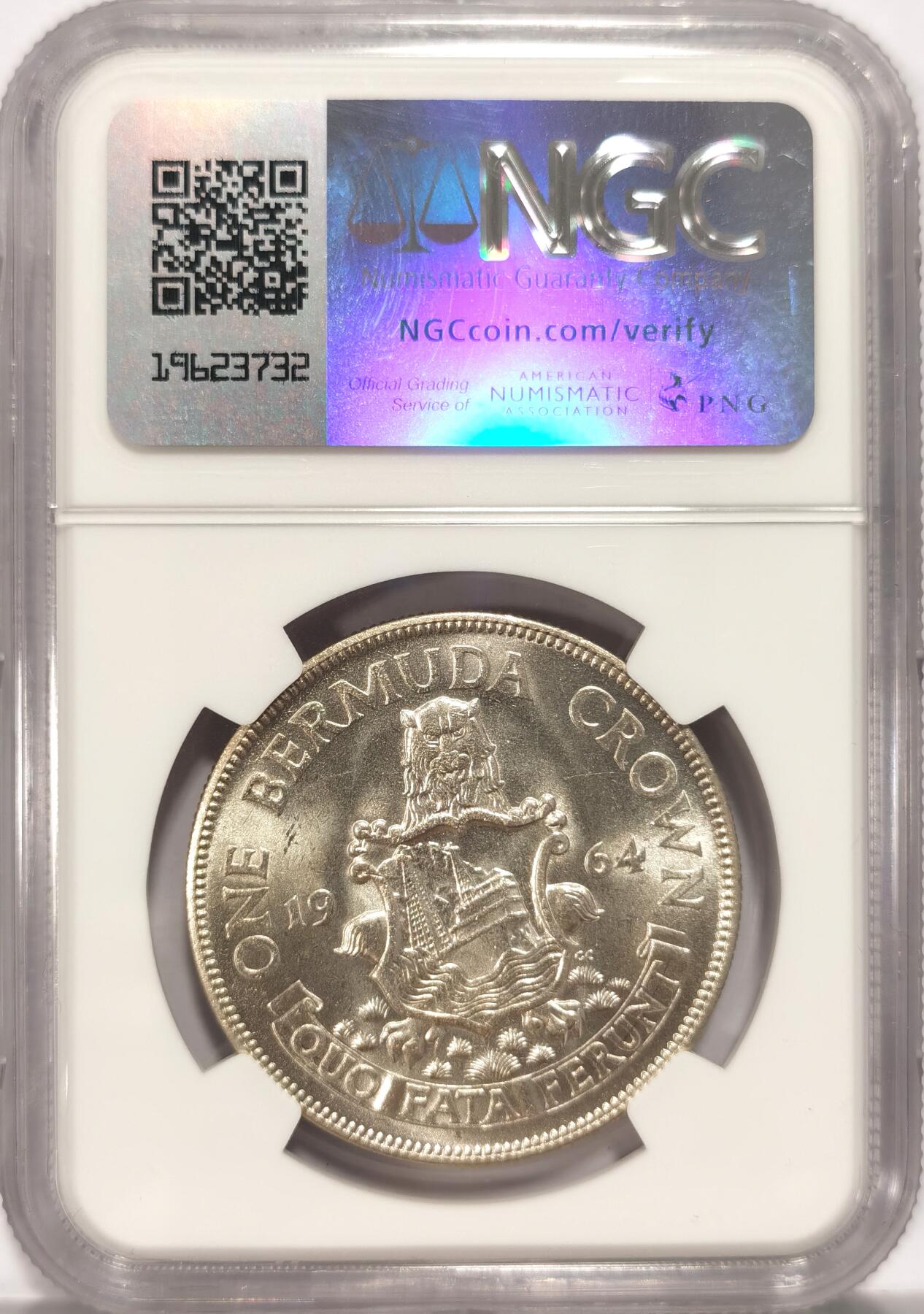 博洋堂世界钱币拍卖第086期（全场包邮） NGC MS65 英属百慕大1964年伊丽莎白二世1克朗银币