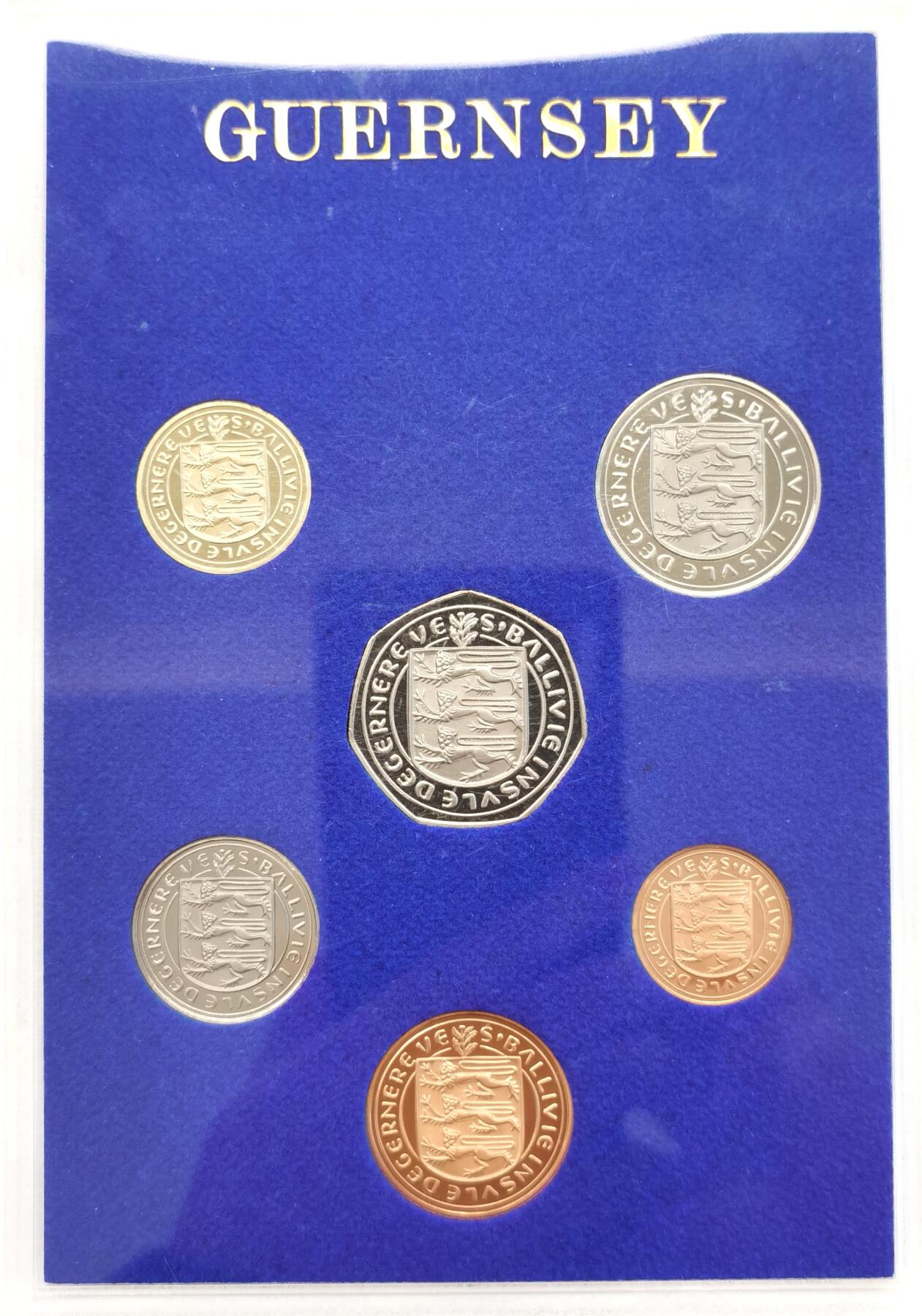 博洋堂世界钱币拍卖第086期（全场包邮） 根西岛1981年精制套币  铜币无氧化  经典三狮盾徽