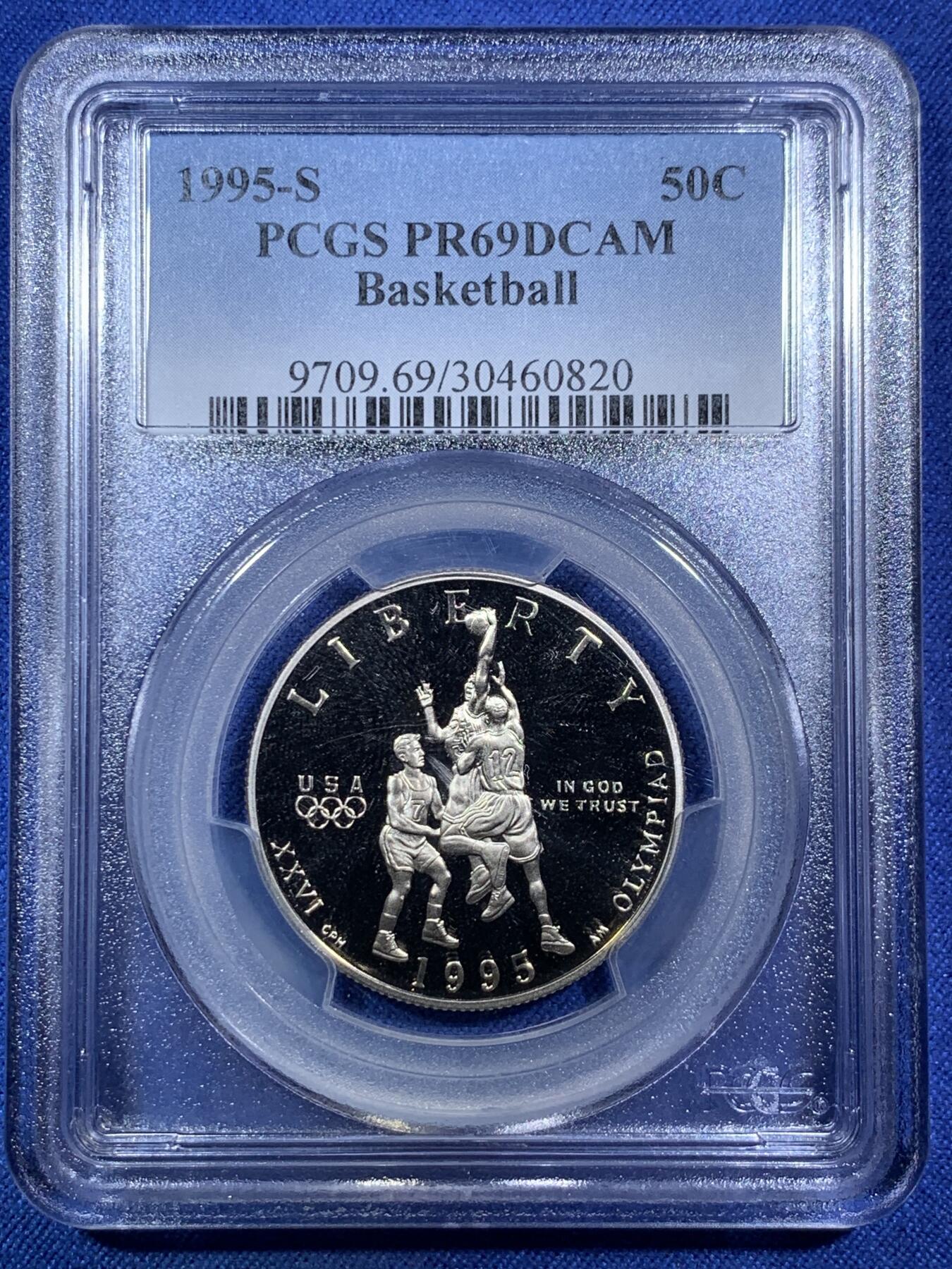 《竞宝斋》第294场- 周日，周一  2场连拍 （全场包邮） PCGS PR69DCAM 美国1995年S版篮球半美元