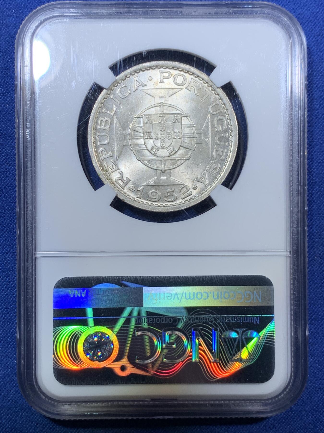 《竞宝斋》第294场- 周日，周一  2场连拍 （全场包邮） NGC MS64 中国 澳门 1952年5元 银币 上海严评 性价比高