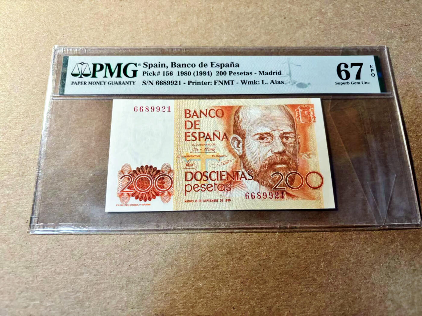 【Blue Auction】✨世界纸币精拍第520期【精】 【无47】西班牙 1980年200比塞塔  PMG67EPQ 高分