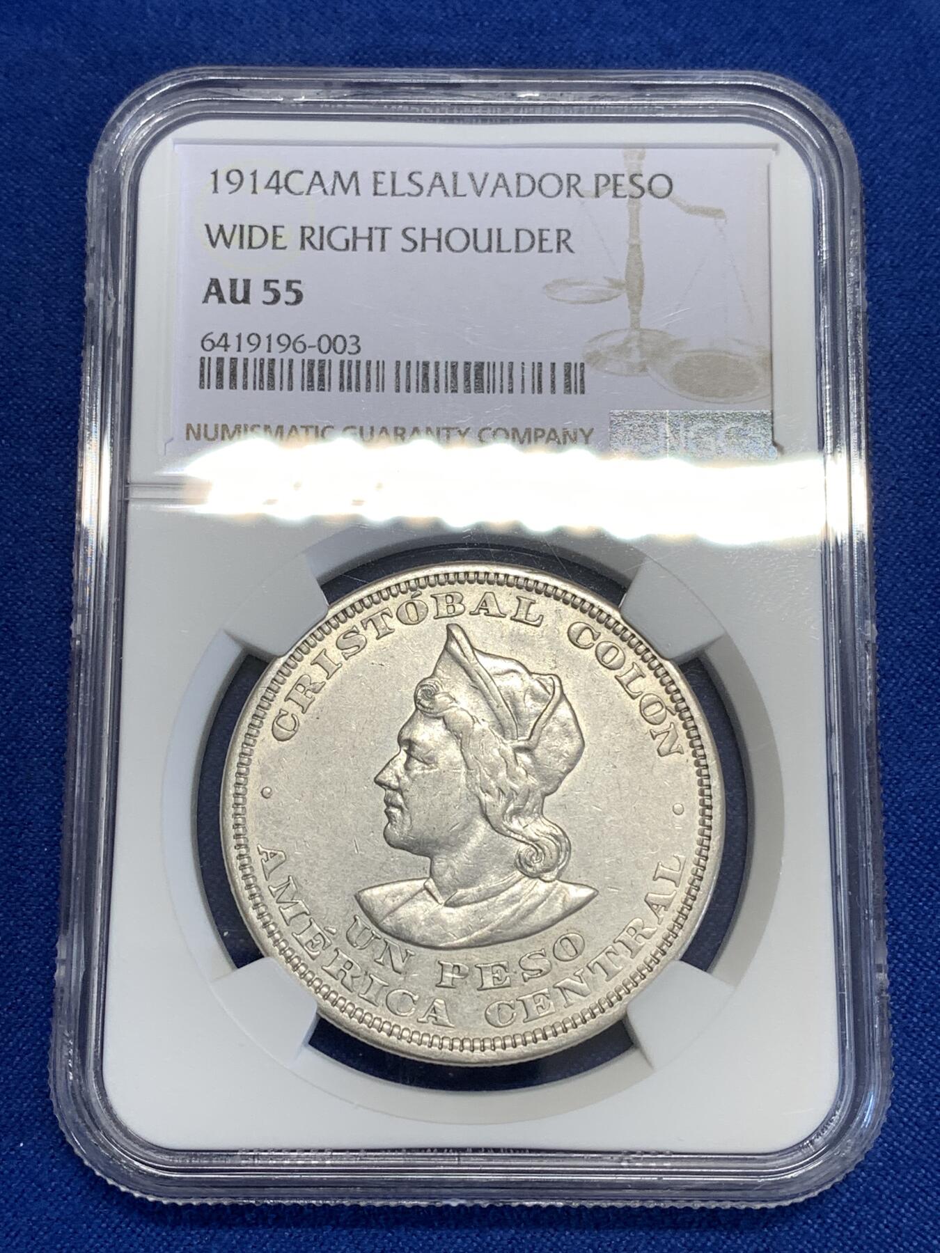 《竞宝斋》第294场- 周日，周一  2场连拍 （全场包邮） NGC AU55 萨尔瓦多 1914年 哥伦布 1比索大银币